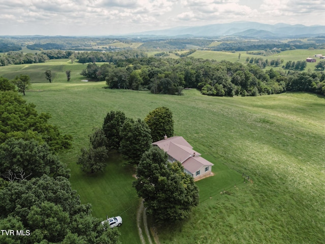 bird's eye view with a mountain view and a rural view