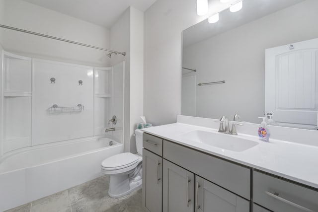 full bathroom with tile patterned floors, vanity, shower / washtub combination, and toilet