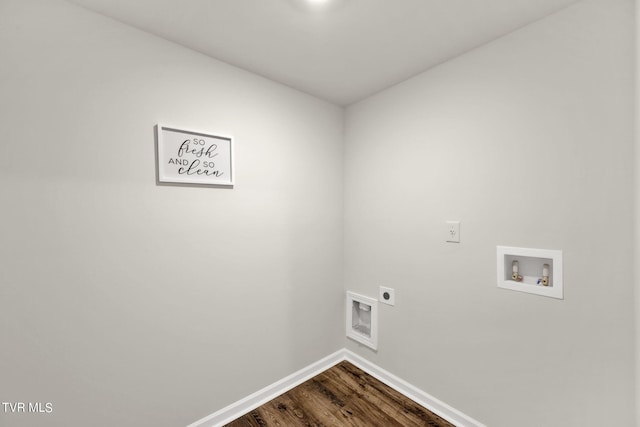 clothes washing area with hardwood / wood-style flooring, hookup for a washing machine, and electric dryer hookup