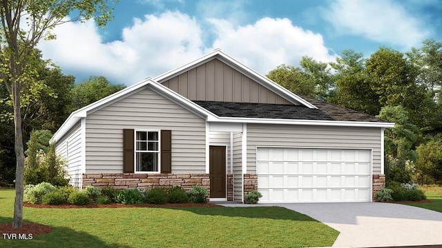 view of front facade with a front yard and a garage