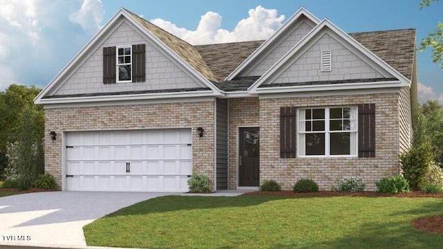 view of front facade with a front lawn and a garage