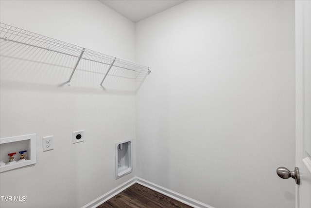 laundry area with dark wood-type flooring, washer hookup, and electric dryer hookup