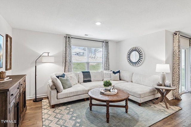 living room with hardwood / wood-style flooring