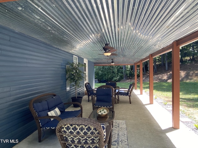 view of patio featuring ceiling fan and an outdoor hangout area