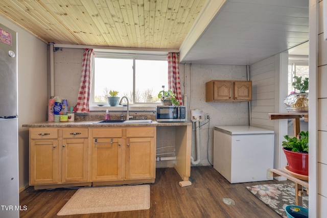 414 Beulah Church Dr, Kingsport, TN 37663 - kitchen with dark wood-style flooring, white fridge, a sink, and stainless steel microwave