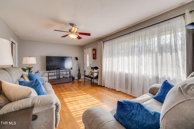 414 Beulah Church Dr, Kingsport, TN 37663 - living room featuring wood finished floors and ceiling fan
