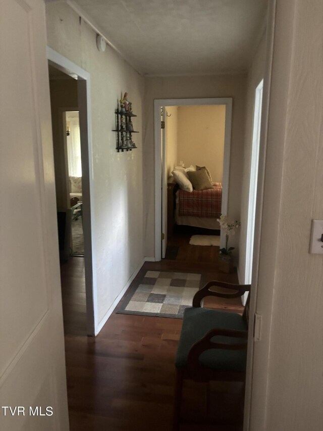 corridor featuring dark wood-type flooring