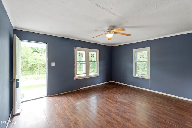 unfurnished room with wood-type flooring and ceiling fan