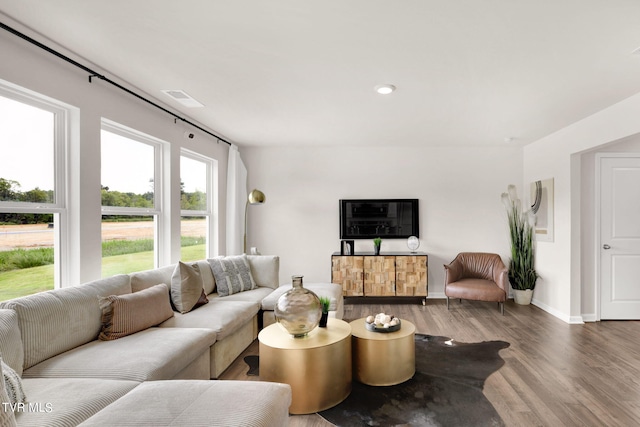 living room with hardwood / wood-style floors