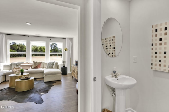 bathroom featuring wood-type flooring