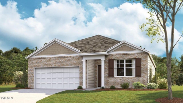 view of front facade featuring a garage and a front lawn