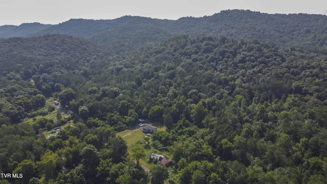 bird's eye view featuring a mountain view and a view of trees