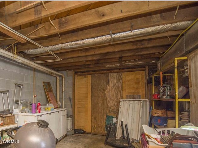 unfinished basement with concrete block wall