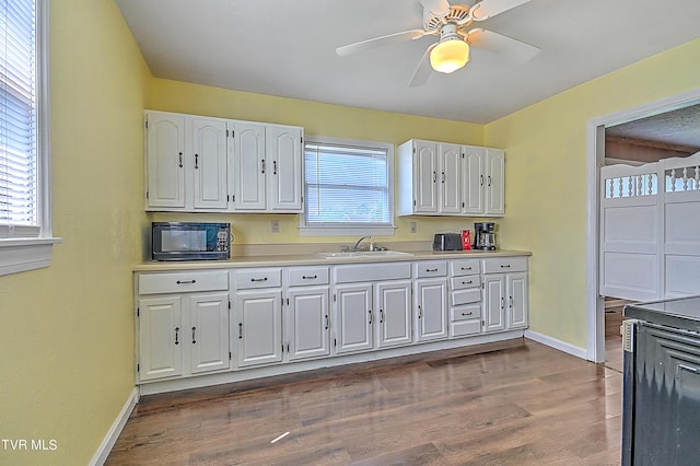 kitchen with white cabinetry, wood-type flooring, sink, and plenty of natural light