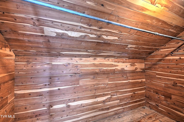 interior details featuring wood walls