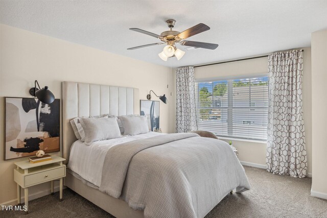 bedroom featuring carpet flooring and ceiling fan