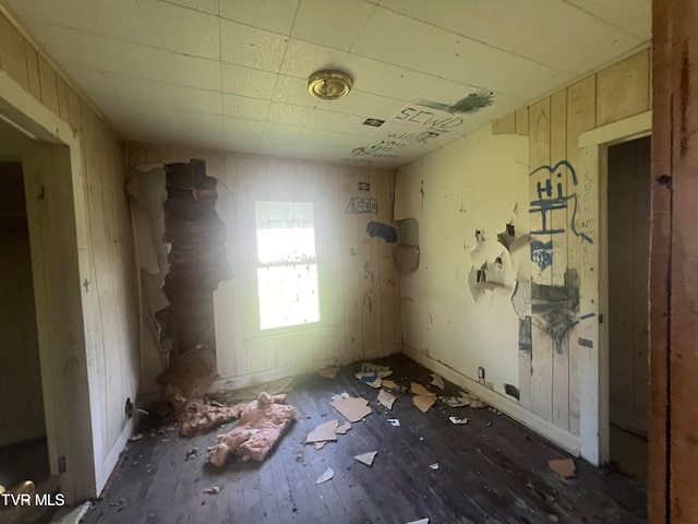 miscellaneous room featuring wood walls and hardwood / wood-style floors