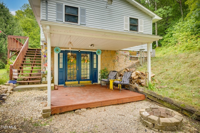 doorway to property with french doors and a deck