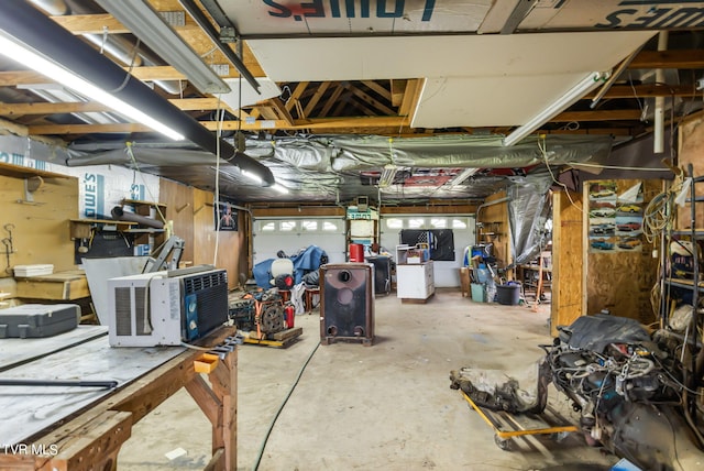 basement featuring a workshop area