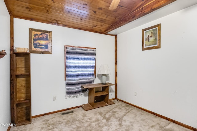 interior space featuring wood ceiling