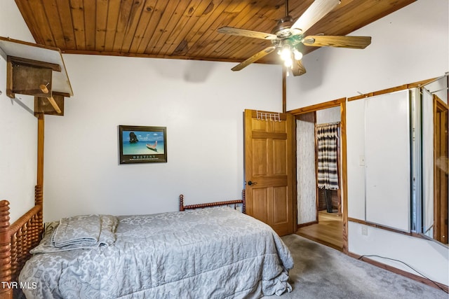 bedroom featuring ceiling fan, hardwood / wood-style floors, and wooden ceiling