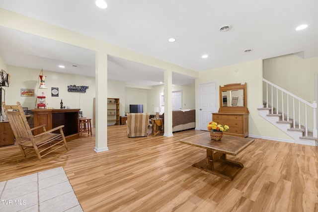 living room with light wood-type flooring