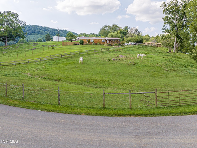 view of yard with a rural view and fence
