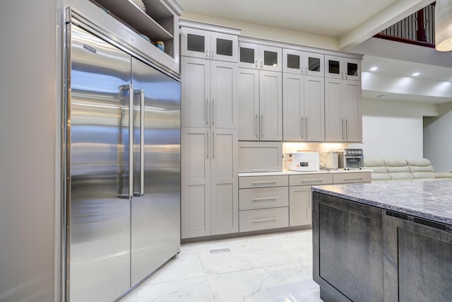 450 Lake Approach, Johnson City, TN 37601 - kitchen featuring recessed lighting, glass insert cabinets, marble finish floor, and built in fridge