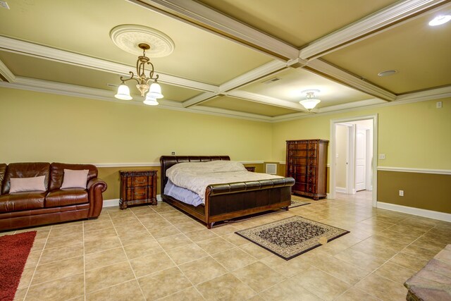 450 Lake Approach, Johnson City, TN 37601 - tiled bedroom with baseboards, coffered ceiling, an inviting chandelier, and crown molding