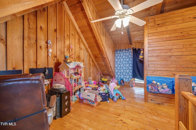 2390 W Allens Bridge Rd, Greeneville, TN 37743 - bonus room featuring wood-type flooring, wood walls, lofted ceiling, and a ceiling fan
