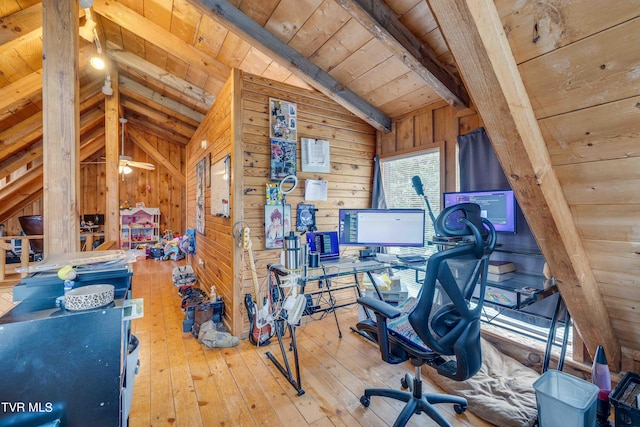 2390 W Allens Bridge Rd, Greeneville, TN 37743 - office area featuring wooden ceiling, hardwood / wood-style flooring, and wooden walls