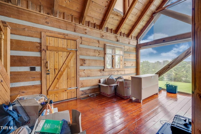 2390 W Allens Bridge Rd, Greeneville, TN 37743 - living room with wood ceiling, wood walls, and hardwood / wood-style floors