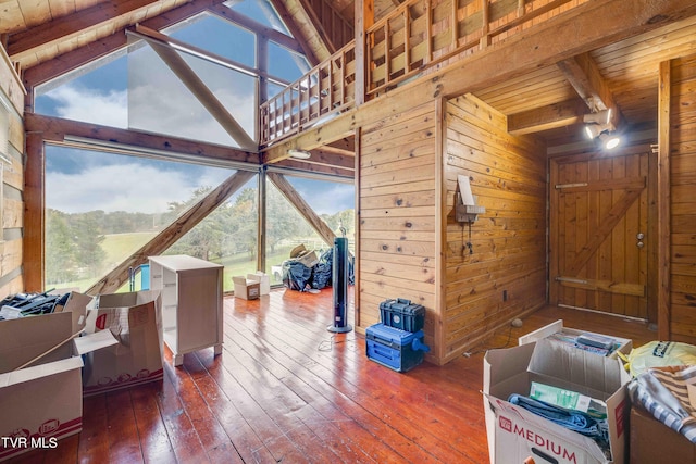 2390 W Allens Bridge Rd, Greeneville, TN 37743 - living area with wooden ceiling, wooden walls, plenty of natural light, and wood-type flooring