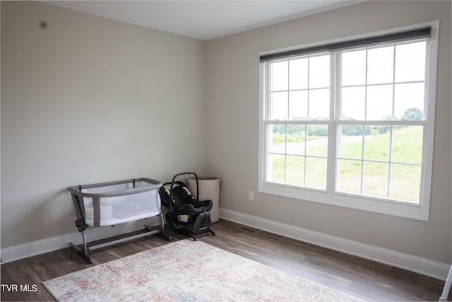 interior space with dark hardwood / wood-style floors