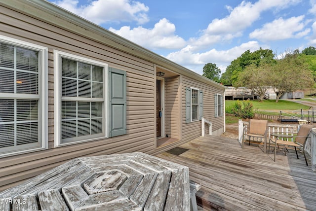 wooden deck featuring outdoor dining area and fence