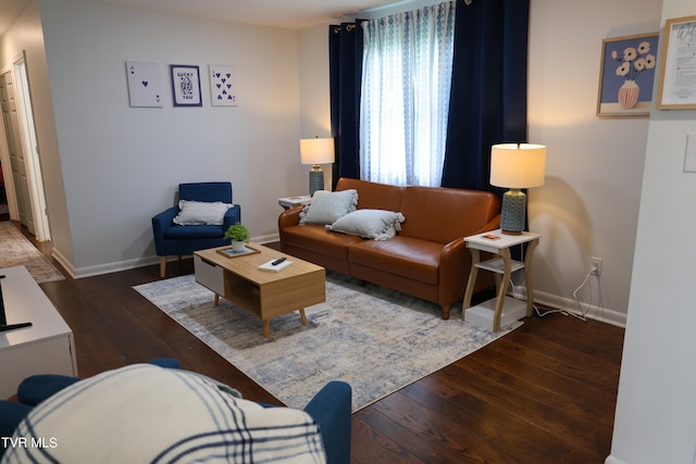 living room with dark wood-type flooring