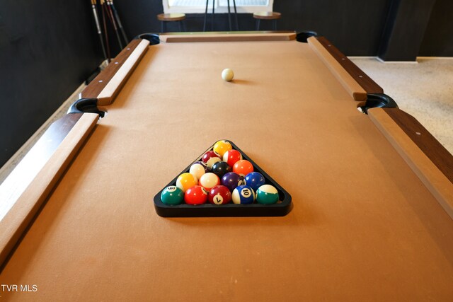 details featuring carpet and pool table