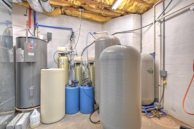 utility room with electric water heater