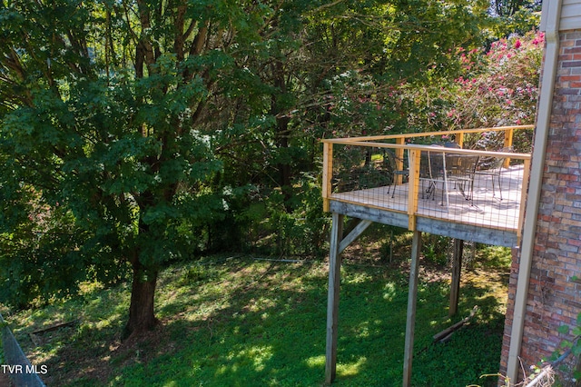 view of yard featuring a wooden deck