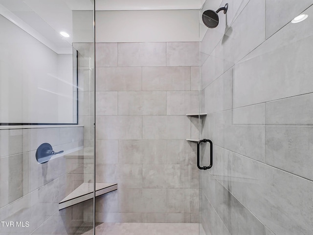 bathroom featuring a shower with shower door