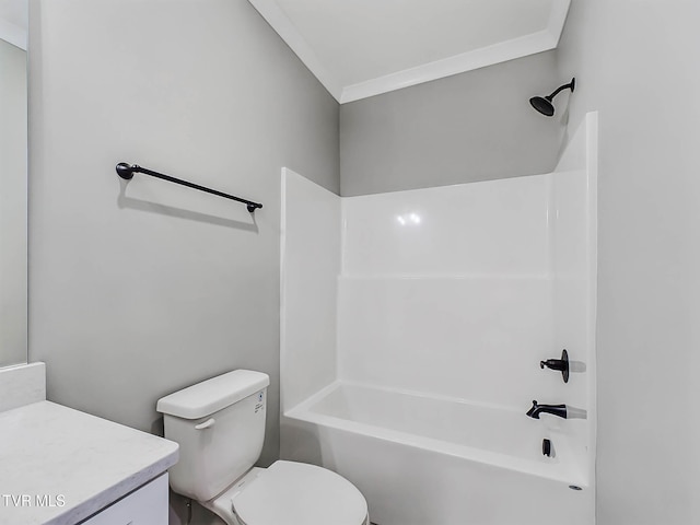 full bathroom featuring shower / washtub combination, vanity, and toilet