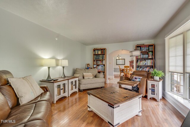 living room with light hardwood / wood-style flooring