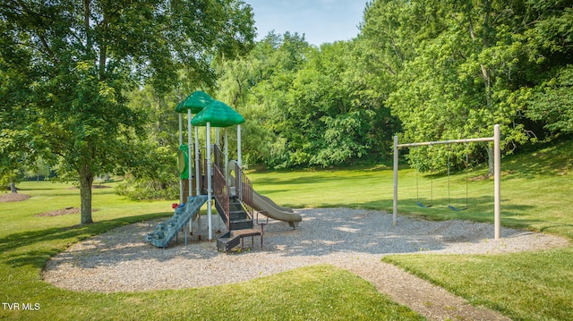 view of jungle gym featuring a yard