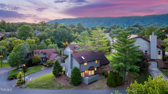 view of aerial view at dusk