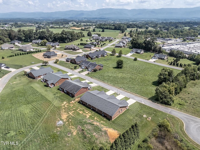 aerial view featuring a residential view and a mountain view