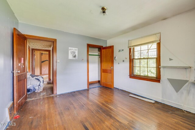 interior space featuring dark hardwood / wood-style flooring and a closet