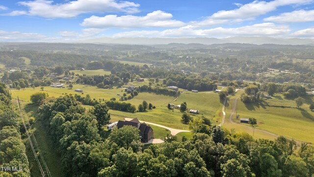 bird's eye view featuring a mountain view and a rural view