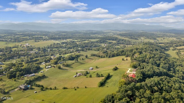 drone / aerial view featuring a mountain view and a rural view