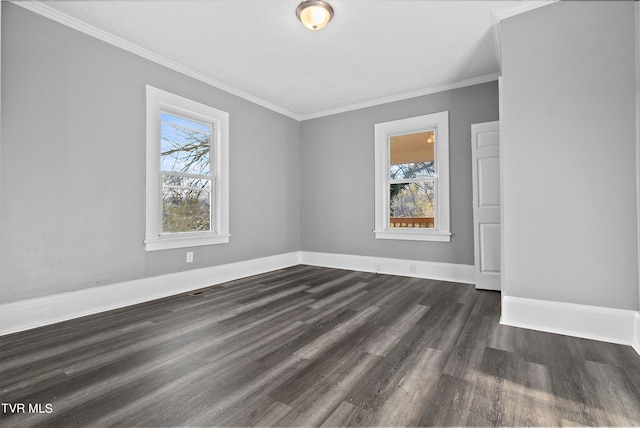 unfurnished room featuring crown molding and dark wood-type flooring