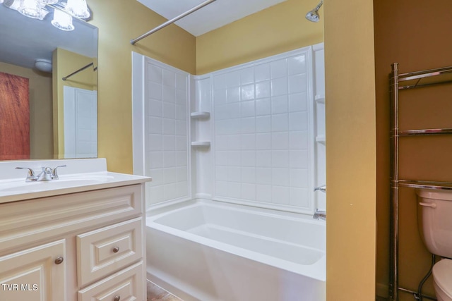 full bathroom featuring vanity, toilet, and shower / tub combination